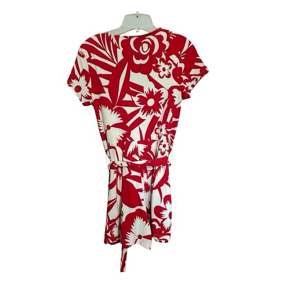 Boden Romper 6p red tropical bloom Caroline Print Belted Jersey Pockets boho - Picture 6 of 9